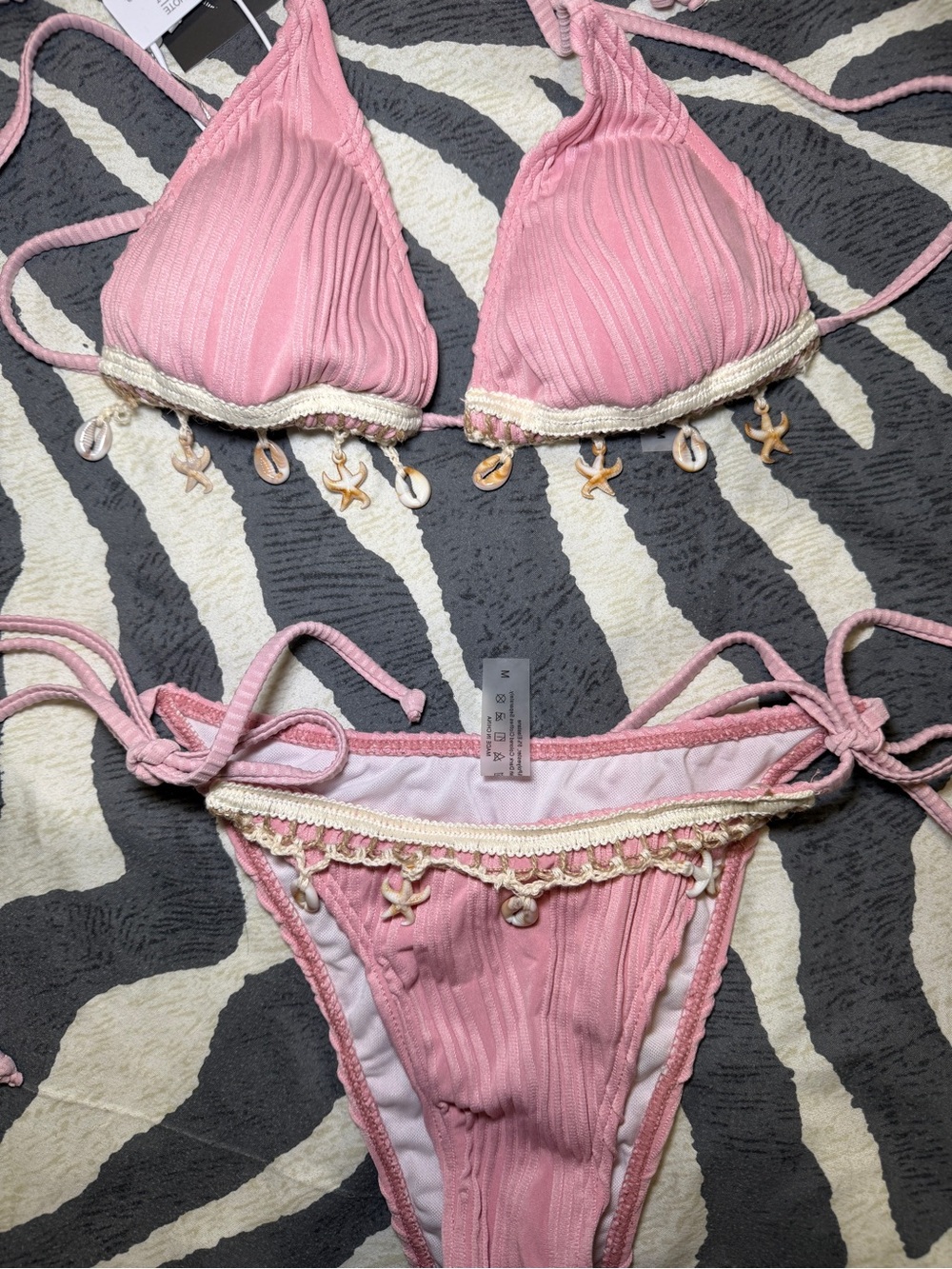 Pink Shell-Trim String Bikini Set - Picture 2 of 3